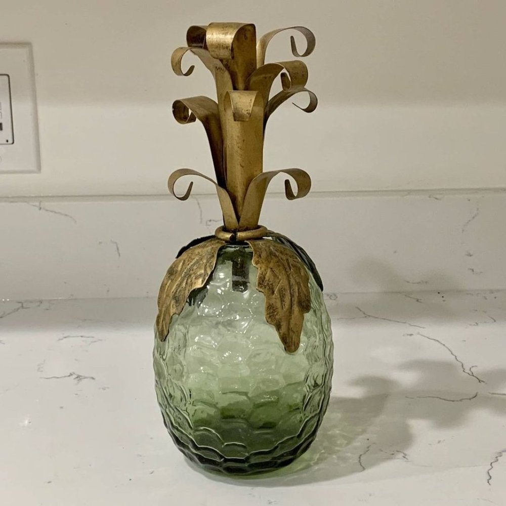 Vintage 1970s Glass and Brass Pineapple Decoration